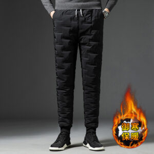 Men's down cotton trousers men's foreign trade 2024 autumn and winter thickened warm cold protection plus size solid color casual trousers